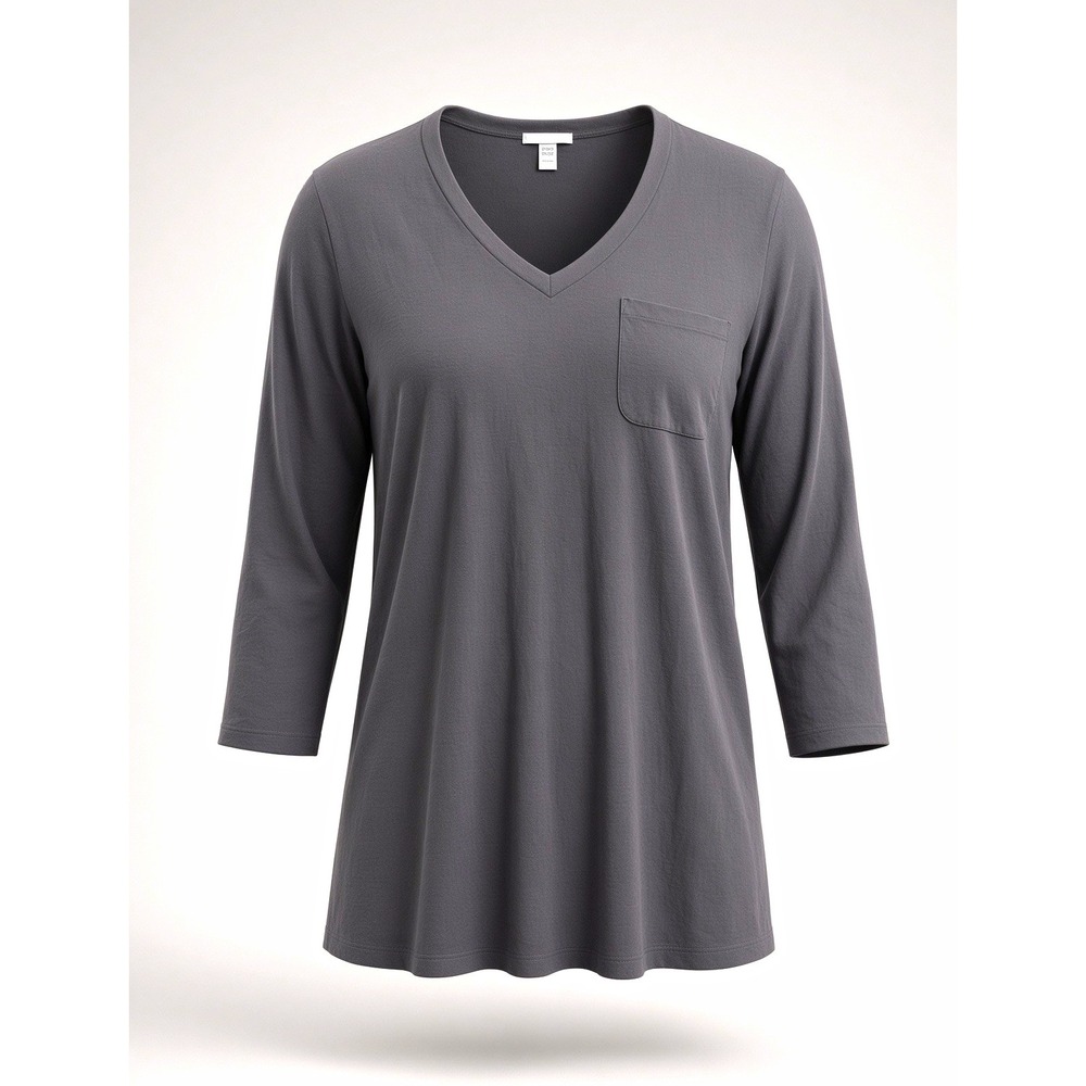 Socialite XL Gray V-Neck 3/4 Sleeve Tunic Dress Soft Rayon Pocket